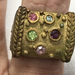 Vintage 18K HGE Plated Multi Color Crystals Unique Bold Look Ring varied sizes