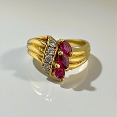 Vintage 1980s 18K Yellow Gold Ruby & Diamond Ring Size 5 – 3.98g