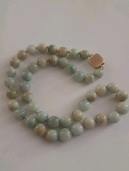 Vintage 1950s Natural Jade 10 Mm.Bead Necklace with A Gold Filled Clasp Knotted