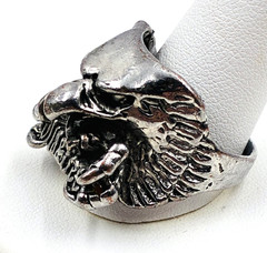 Vintage G&S WILD & FREE Eagle Biker Ring Size 13.5 Silver Tone a282
