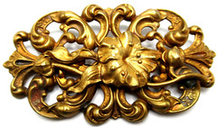 Art Deco Russian Golden Gilt Ornate Scrolls & Flower Pin Brooch