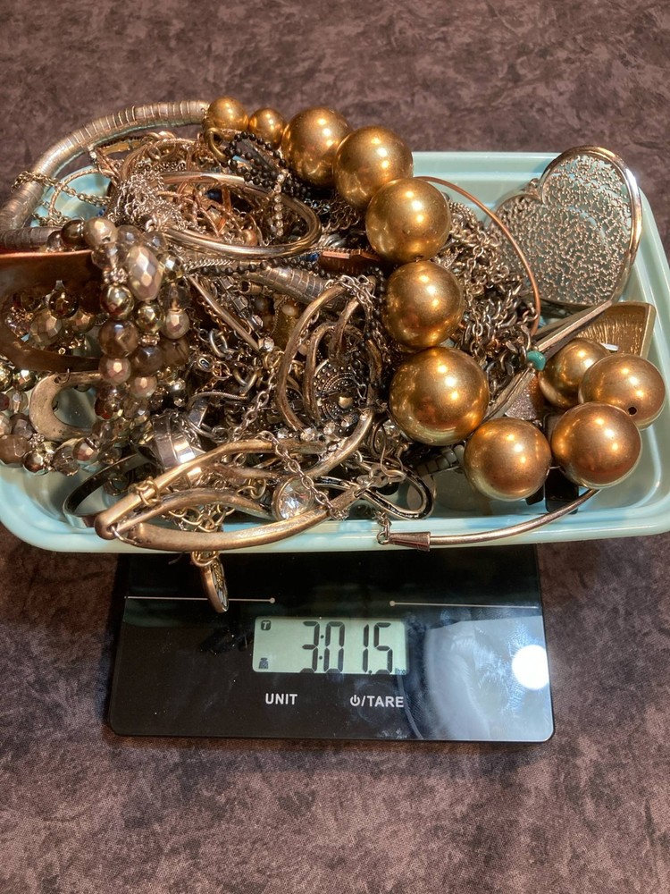 3 LB JEWELRY TREASURE HUNT Gold & Silver Tone, Rhinestones UNSEARCHED & UNTESTED