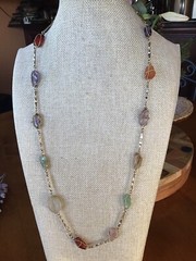 Stunning and Unique Vintage Gold Tone Wire Caged Multi Gemstone Necklace
