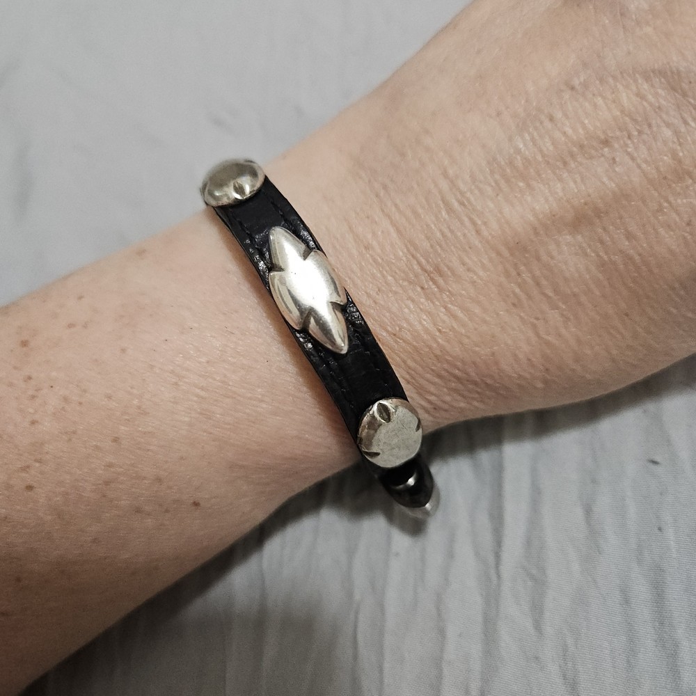 Vintage Brighton Leather Concho Buckle Bracelet 1992 Western Boho
