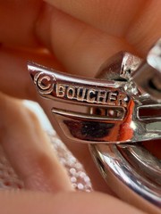 Vintage Earrings Clip On Rhinestone Boucher Signed Knot Climber Silvertone PJ
