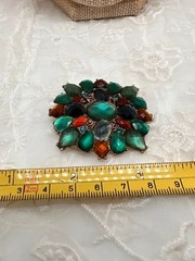 Vintage Brooch and Earrings Faceted Green Cut Glass Pin and Pierced Earrings Set