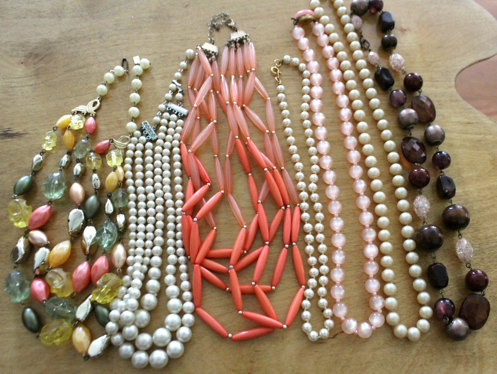 Vintage Jewelry Lot of 7 Beaded Necklaces 1 Emmons 2 Japan Faux Pearls Moonglow
