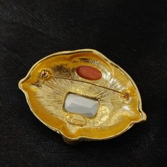 Vintage Trifari Ivory Enamel Multi-Gemstone Brooch & Earrings Set