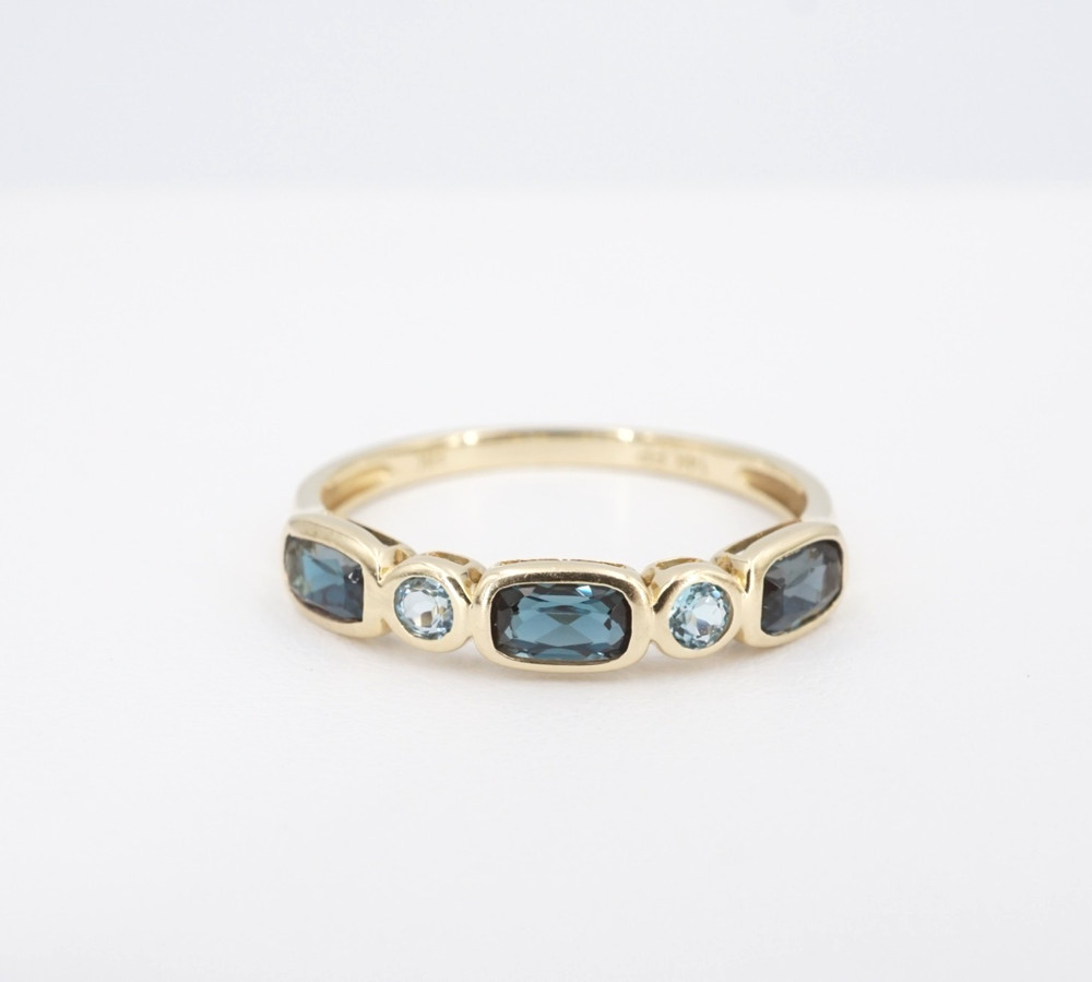 Vintage Sapphire Topaz Half Eternity Band Ring 14k Gold Sz 8.25 Natural RG5316