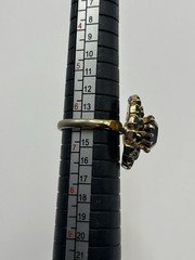 Vintage Black Rhinestone Dome Cocktail Ring Adjustable Size 6.5 Gold Tone