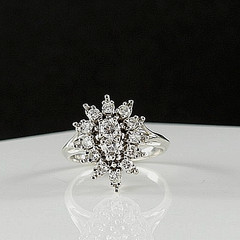 Vintage Ring Solid 14K White Gold Diamonds Engagement Starburst Jewelry Size 5