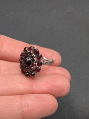 Vintage Sterling Silver Rose Cut Garnet Bohemian Czechoslovakia Ring Sz 8 ⚠️Read