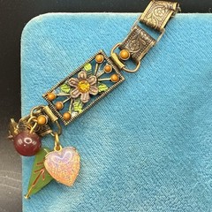 Vintage Faux Opal Heart, Japan Glass,& Book Chain Links Bracelet, Integrated New