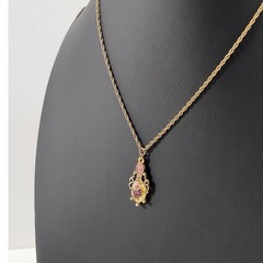 Vintage 1928 Brand Victorian Revival Pendant Necklace 90s Floral Rose Pink 19″