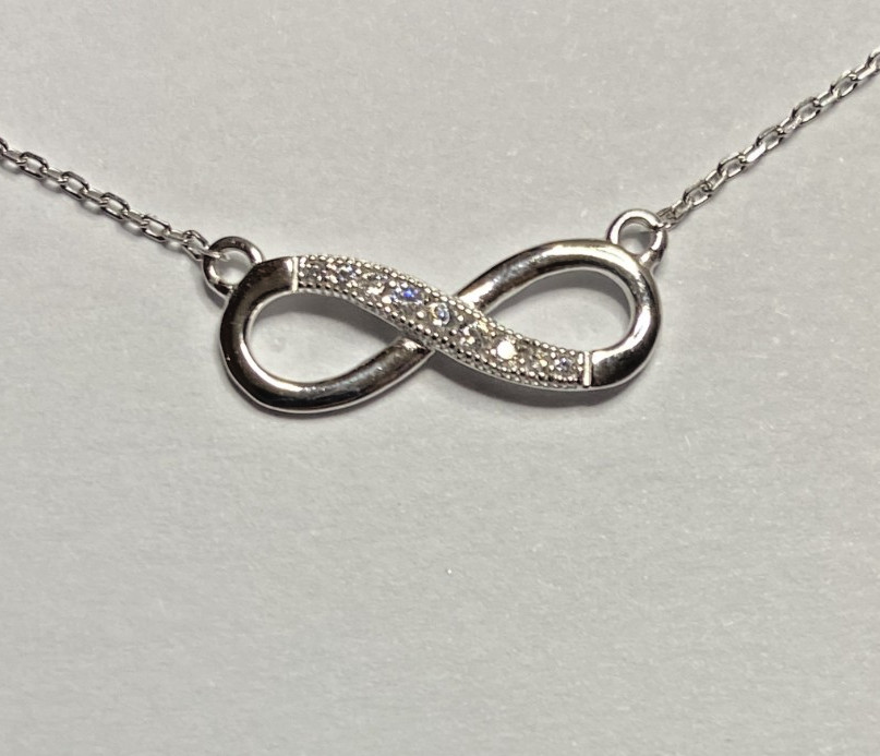 VTG Sterling Silver JC Signed CZ Infinity Necklace 16″/18″ NWT Gift Box