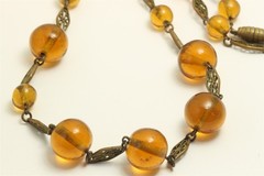 Vintage Art Deco Graduated Czech Amber Glass Bead Link Choker Necklace 17″
