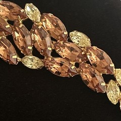 VTG Large Brown And Chartreuse Yellow Navette Marquis Rhinestone Brooch 4.5 In
