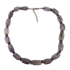 Boho Polished Amethyst Natural Stone Bali Beads Silver Tone 19″ Necklace