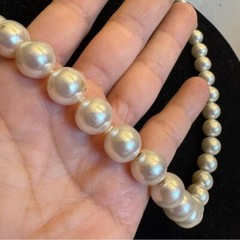 Vintage Japan Large Faux Pearl 10mm Beaded Strand 27″ Necklace Box Clasp Classic