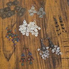 6 Pair Mixed Lot Multicolor Dangle/Drop Earrings, Metal w/ Glass Stones