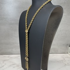 Vintage Signed Lisa Jewel Brand Gold Tone Rope Chain Lariat Tassel Necklace 70’s