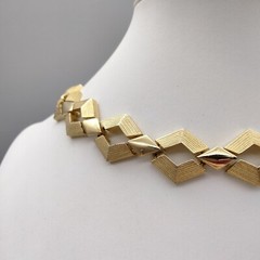 Brutalism Modern Brushed Gold Tone Chunky Funky Necklace 56″ Vintage Club 1950’s