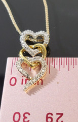 Vermeil 925 Sterling Silver Diamond Triple Heart Pendant 18″ Gold Necklace 3.8g