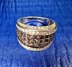 Vintage Two-Tone 925 Sterling Silver Chocolate Pavé & Baguette Dome Ring — AS-IS