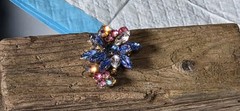 VTG DeLizza Elster Juliana Brooch Molded Givre Blue Glass Pink AB Flower Pin