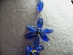 Vintage flower necklace brass wired blue glass petals prong set centers GERMANY