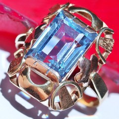14k multi tone gold ring 4.50ct London blue topaz solitaire sz 7.5 antique 4.3gr