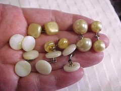 Vintage Lot 8 Mother Of Pearl & Pearl Shirt Cufflink Buttons Studs