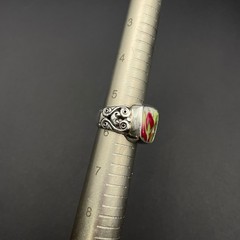 Sterling Silver Rosebud Flower Ring Ceramic Jewelry Cottage Vintage Fuchsia