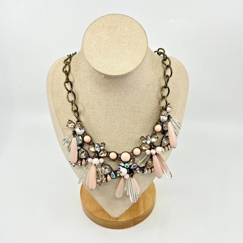 VTG Sugarfix by BaubleBar Pink Teardrop Statement Bib Necklace Curb Link Lobster