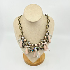 VTG Sugarfix by BaubleBar Pink Teardrop Statement Bib Necklace Curb Link Lobster