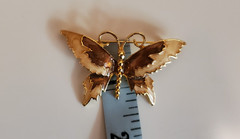 Vintage Butterfly Brooch Gold Tone Enamel Brown Cream Signed © AAI 70’s-80s