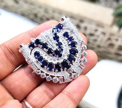 4Ct Oval Cut Lab Created Blue Sapphire Brooch Pin 14K White Gold Plated Silver