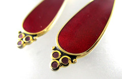 Vtg LAUREL BURCH 2″ Cloisonne Red Enamel Teardrop Dangling Hook Earrings 195c