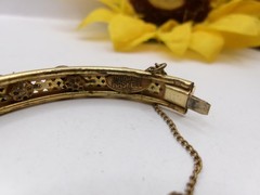 Signed Miriam Haskell Baroque Wired Pearls Hinged Bracelet~Safety Chain~6.5″
