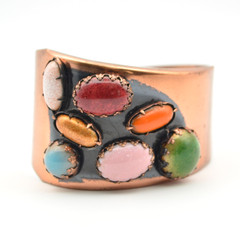 Vintage Matisse Renoir Copper Cuff Bracelet MCM Multi Color Faux Stone Cabochon