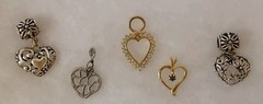 Vtg 2 Now Lot of Heart Pendants/Charms sum w Rhinestones Gold-tone/Silver-tone