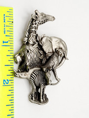 Fable Safari Africa Animal 3D Sculpted Pewter Silver Tone Collage Vtg Brooch Pin