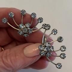 Vintage Rhinestone Brooch Earring Set Snowflake Starburst Light Blue Screw Back