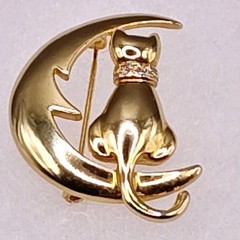 Vintage Witchy Cat Brooches Lot 5 MCM Mini Kitten Cat Moon Hanging Pin Halloween