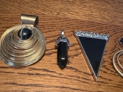 Lot of 6 Vintage To Modern Silver Tone Gold Tone Black & Rhinestones Pendants