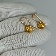 USSR Vintage Original Rose Gold Citrine (lab. made) Earrings 583 14K 2.16 g.