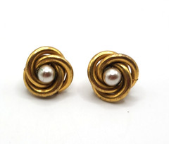 Miriam Haskell Faux Pearl Gold Tone Screw Back Earrings Twist Clip-on Vintage