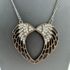 Vintage Angel Wing Rhinestone Necklace Y2K Glamorous Statement Avant Garde