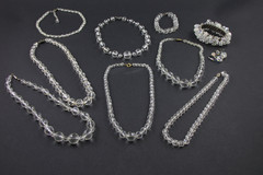 10 Vintage Wearable Faceted Rock Crystal & AB Jewelry Mix Lot Necklace Bracelet