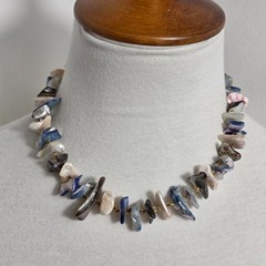 Single-Strand Choker Necklace Irregular Cut Abalone Chips Blue, White & Pink